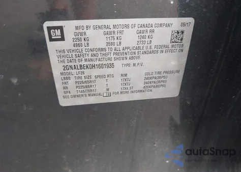 2017 Chevrolet Equinox Ls z USA, uszkodzony, nr VIN 2GNALBEK0H1601935